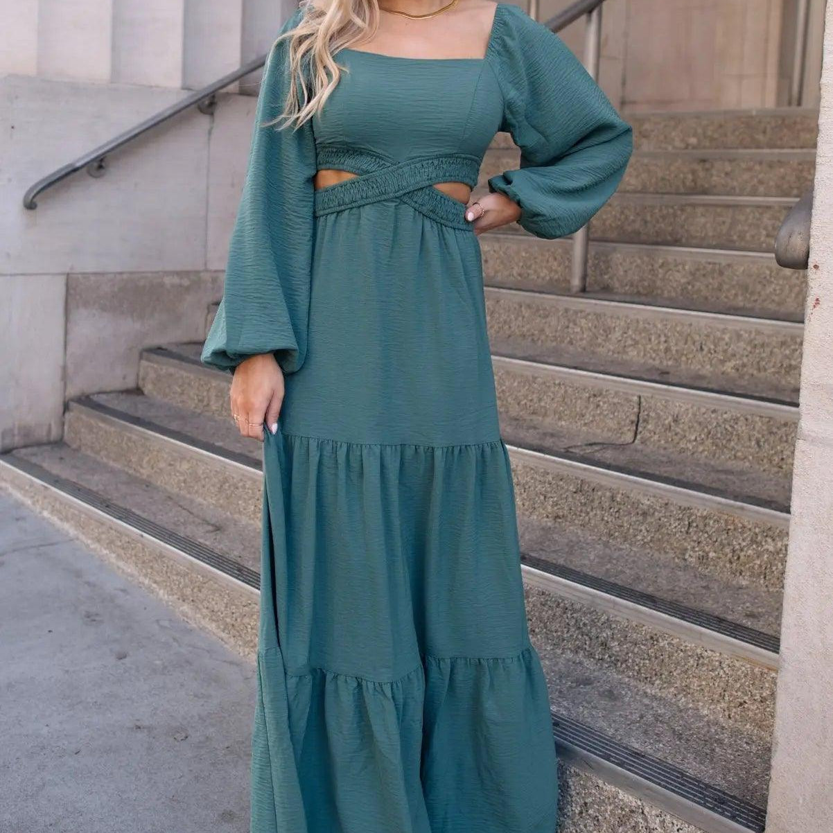 Amara Sage Cut Out Maxi Dress - JO+CO