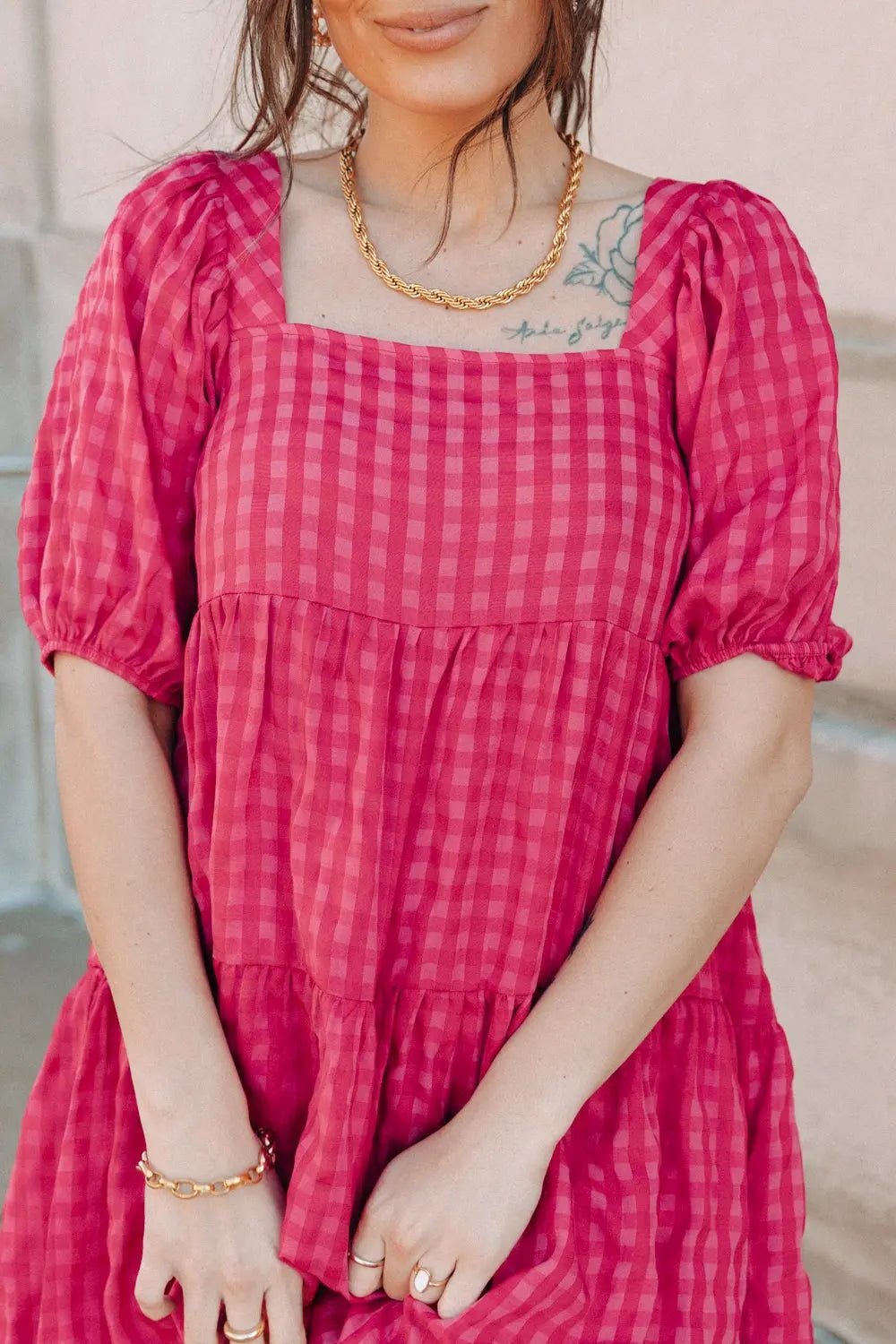 Amora Pink Gingham Babydoll Dress - FINAL SALE - JO+CO