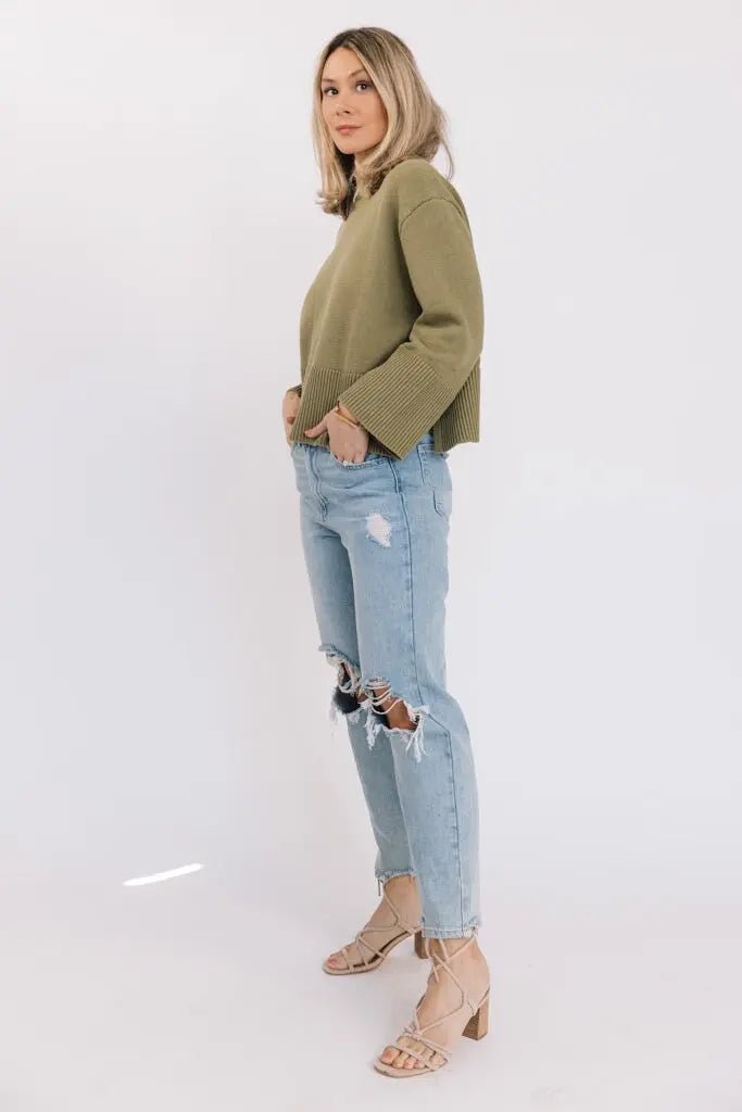 Andie Olive Long Sleeve Sweater - JO+CO