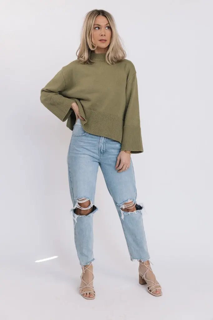 Andie Olive Long Sleeve Sweater - JO+CO