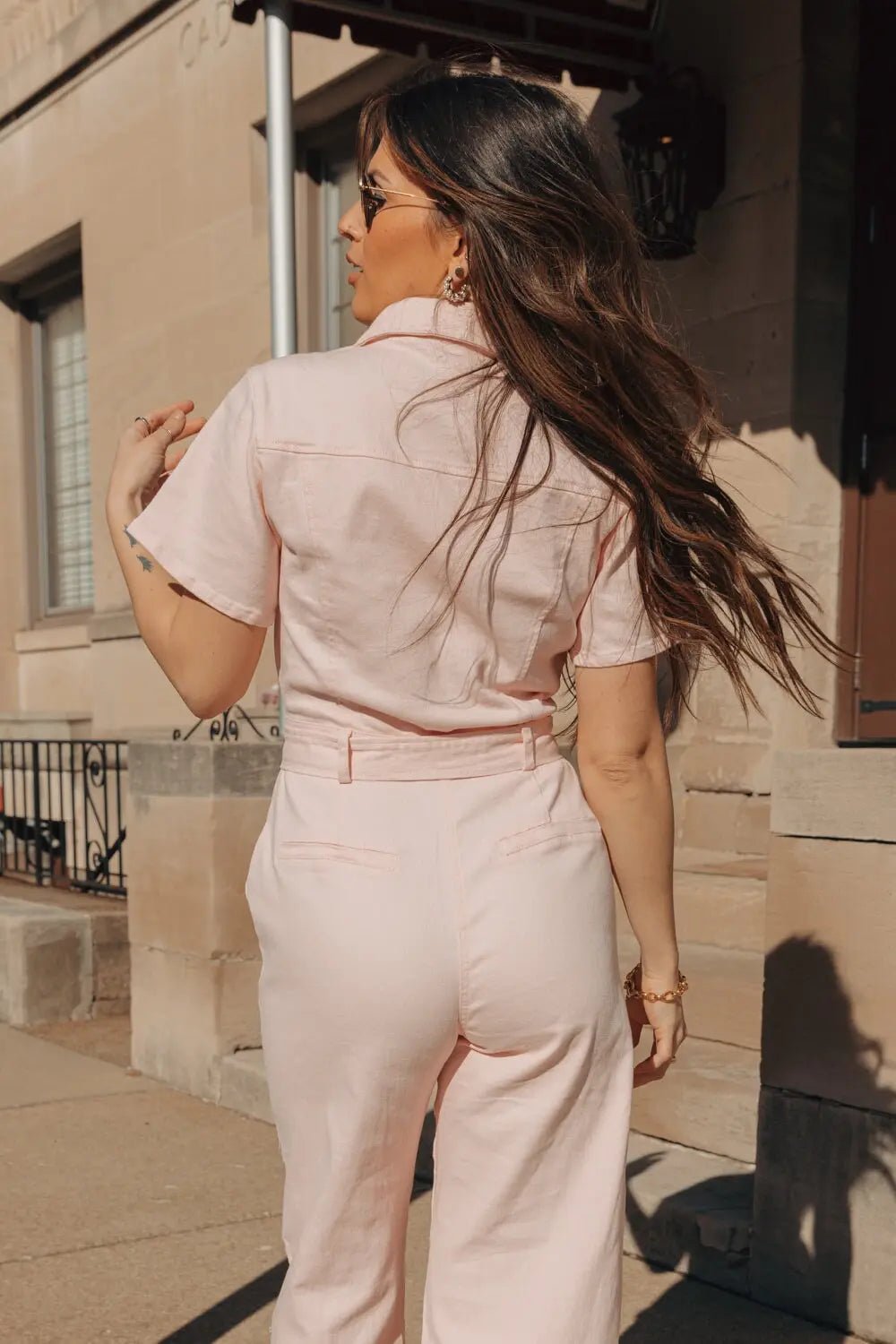 Aria Baby Pink Short Sleeve Jumpsuit - JO+CO