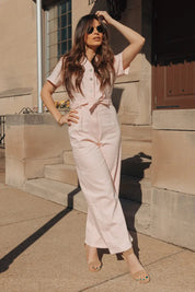 Aria Baby Pink Short Sleeve Jumpsuit - JO+CO