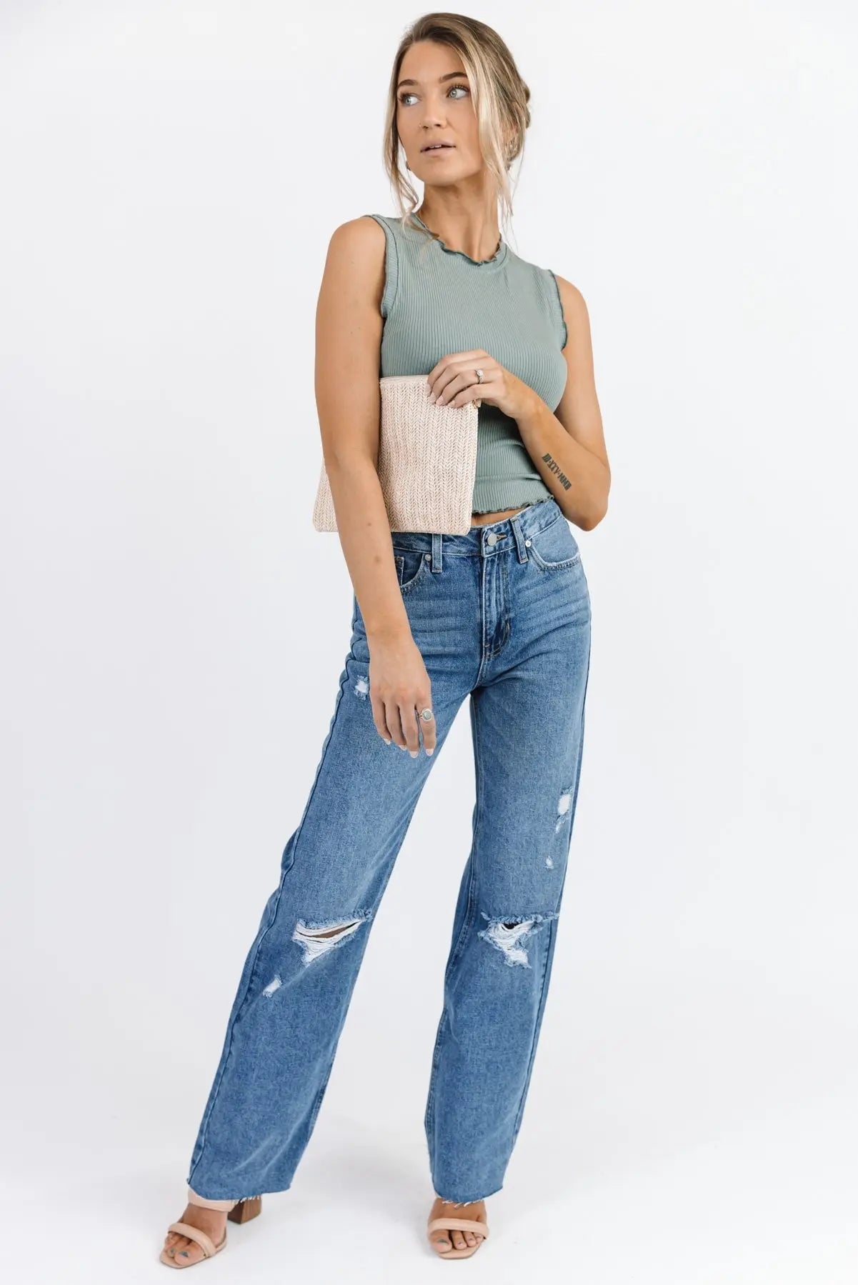 Aspyn Slate Grey Ruffle Trim Tank - FINAL SALE - JO+CO