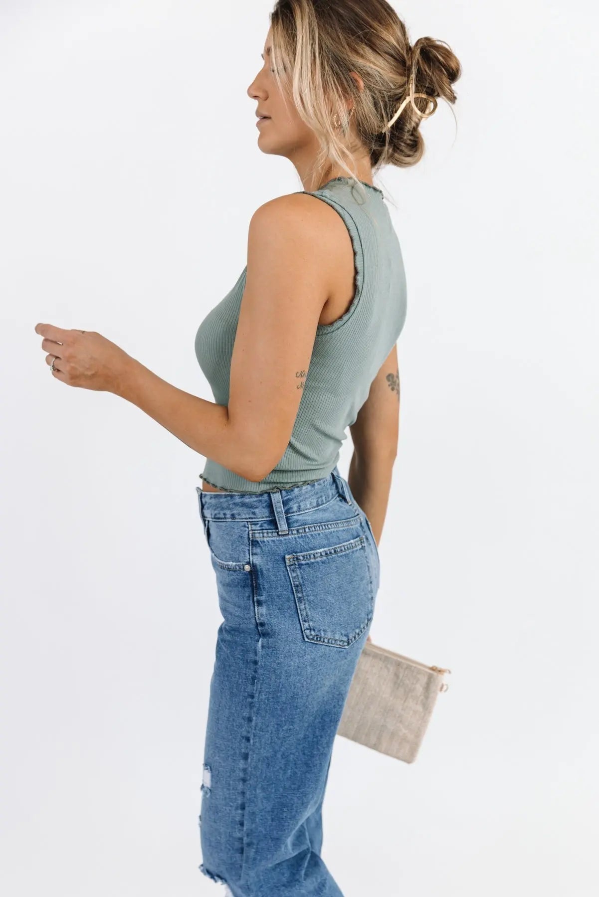 Aspyn Slate Grey Ruffle Trim Tank - FINAL SALE - JO+CO
