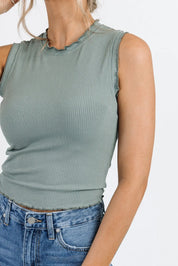 Aspyn Slate Grey Ruffle Trim Tank - FINAL SALE - JO+CO