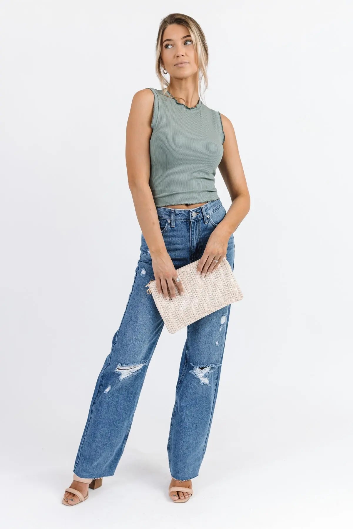 Aspyn Slate Grey Ruffle Trim Tank - FINAL SALE - JO+CO