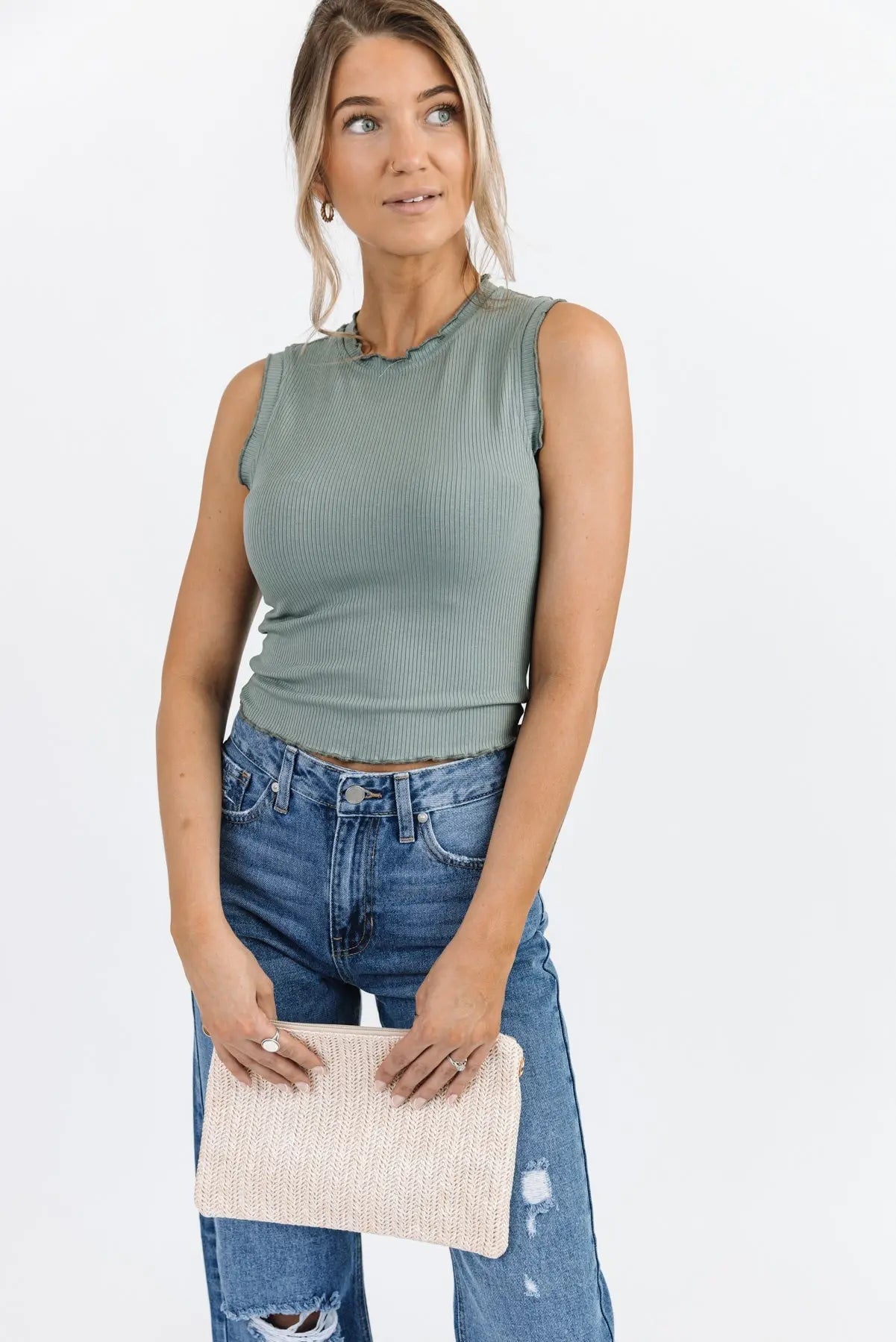 Aspyn Slate Grey Ruffle Trim Tank - FINAL SALE - JO+CO