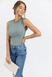 Aspyn Slate Grey Ruffle Trim Tank - FINAL SALE - JO+CO