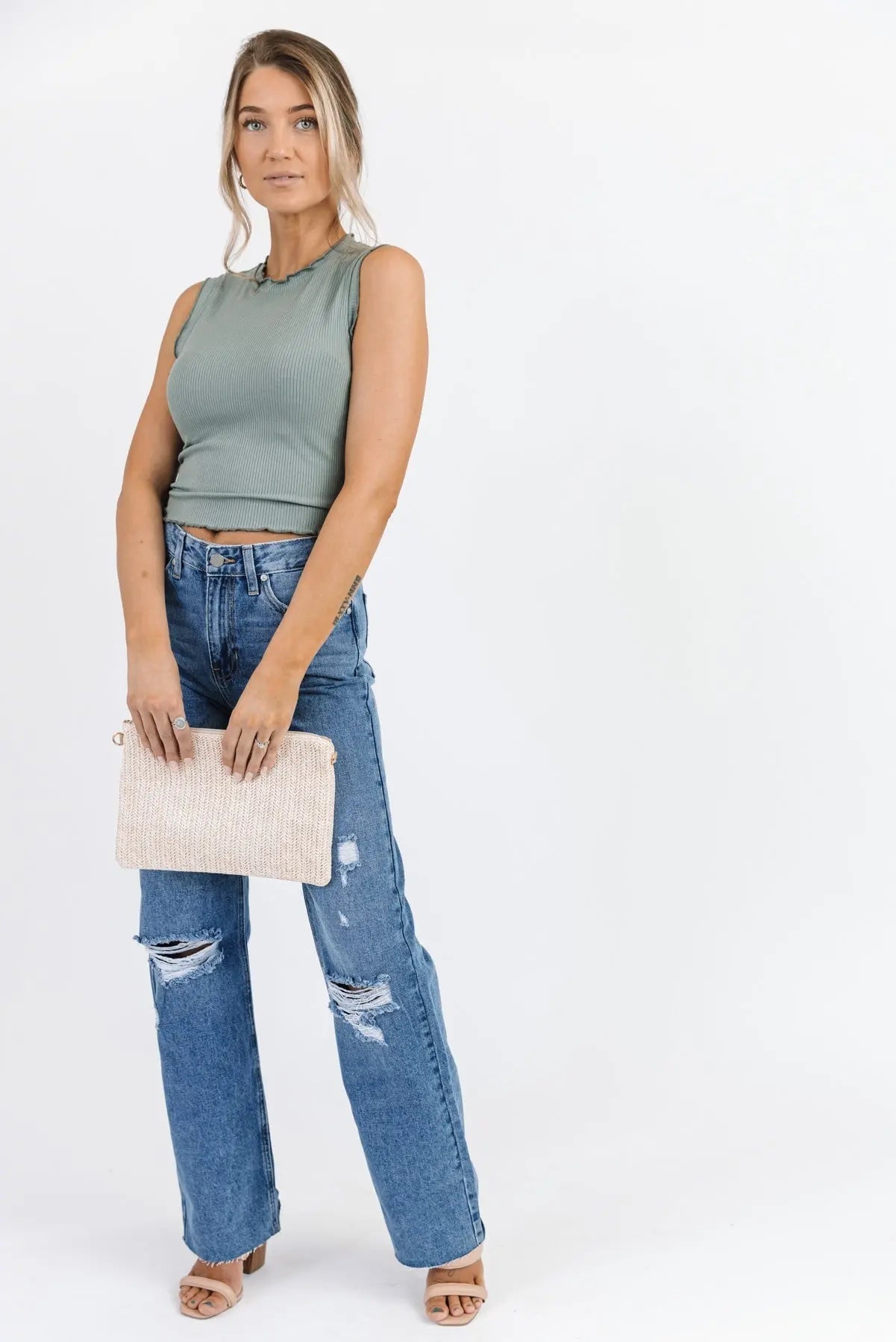 Aspyn Slate Grey Ruffle Trim Tank - FINAL SALE - JO+CO