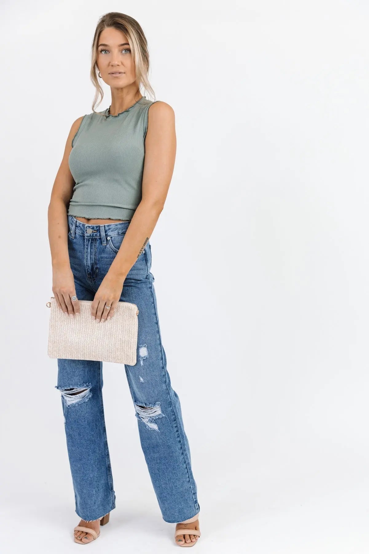 Aspyn Slate Grey Ruffle Trim Tank - FINAL SALE - JO+CO