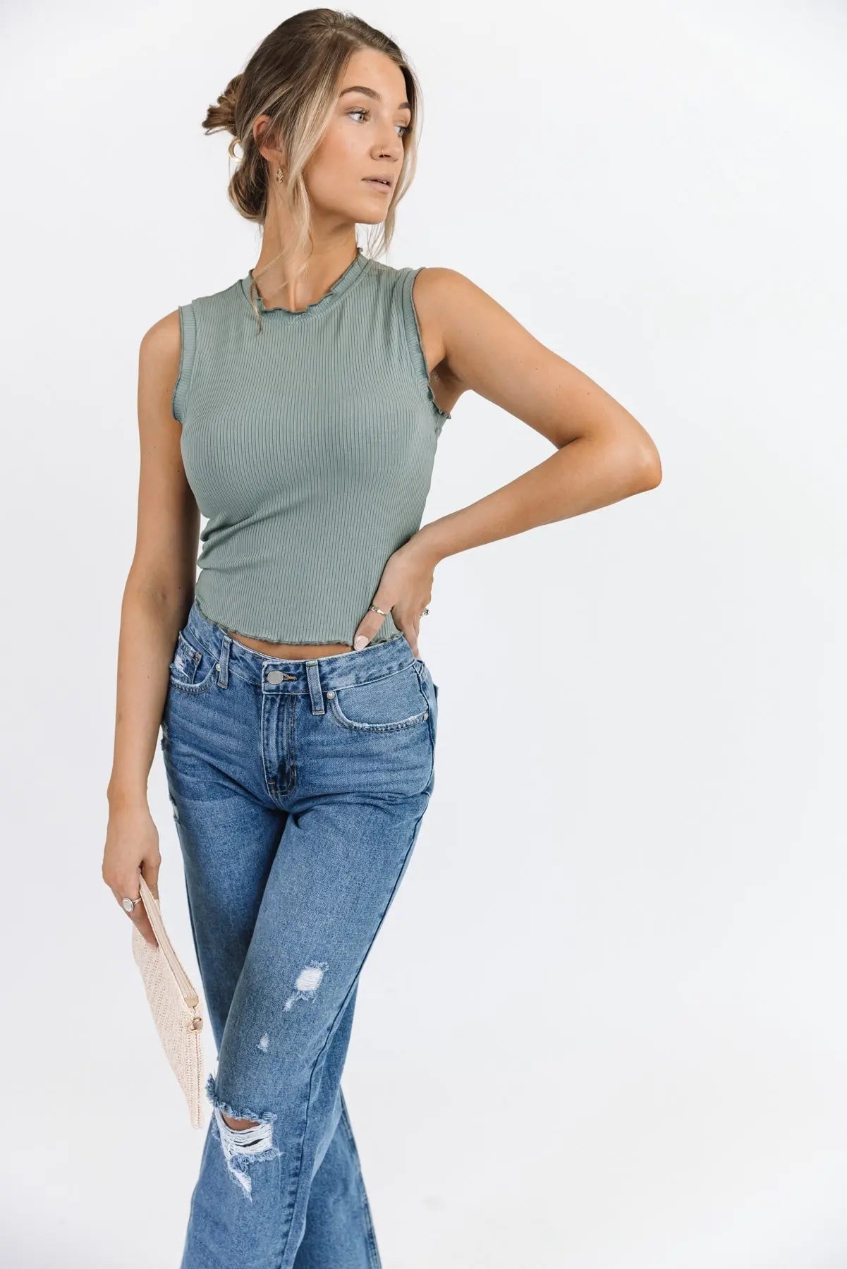 Aspyn Slate Grey Ruffle Trim Tank - FINAL SALE - JO+CO