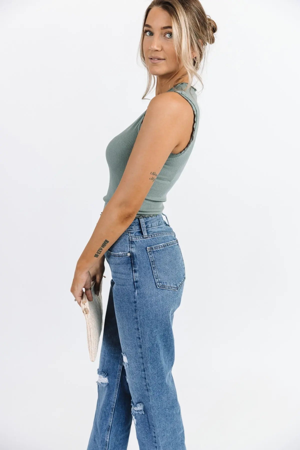 Aspyn Slate Grey Ruffle Trim Tank - FINAL SALE - JO+CO