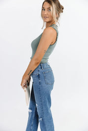 Aspyn Slate Grey Ruffle Trim Tank - FINAL SALE - JO+CO