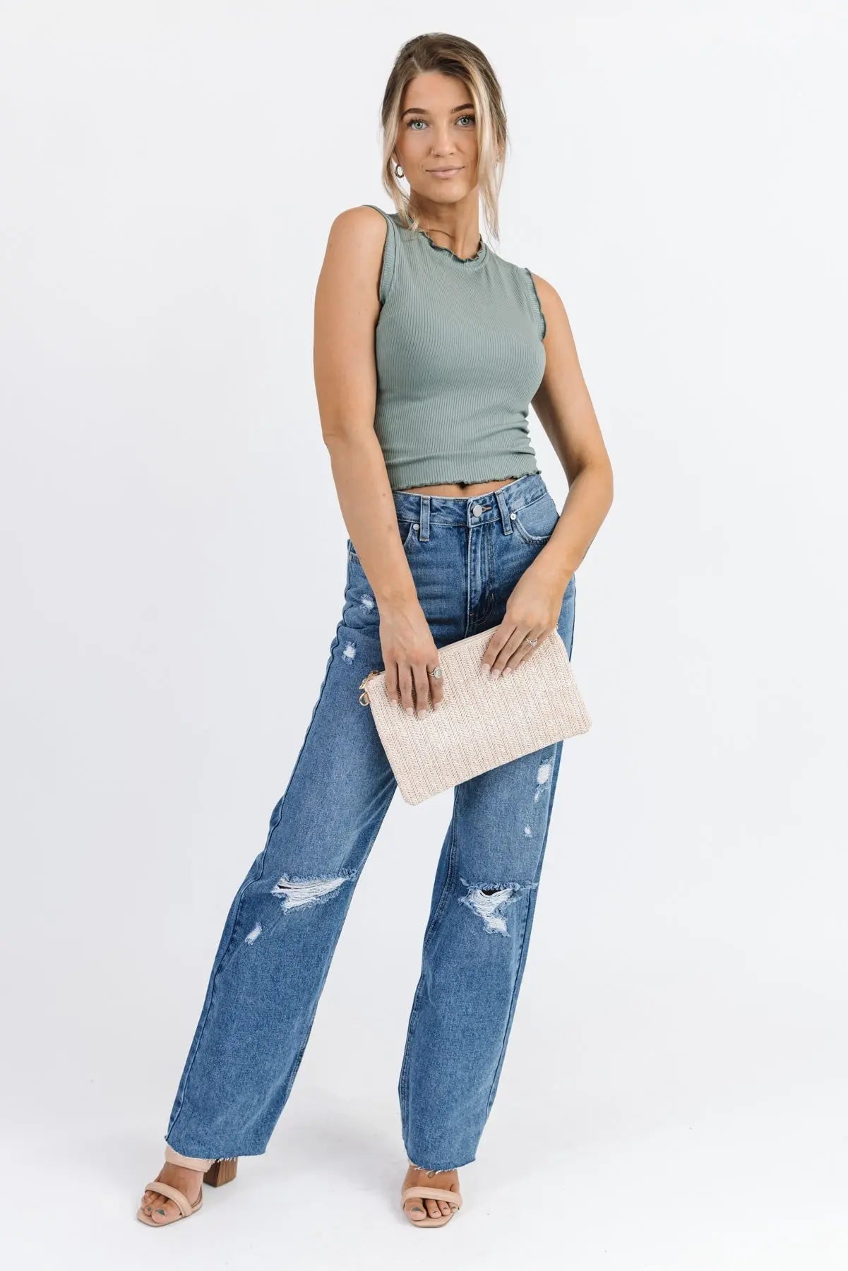 Aspyn Slate Grey Ruffle Trim Tank - FINAL SALE - JO+CO