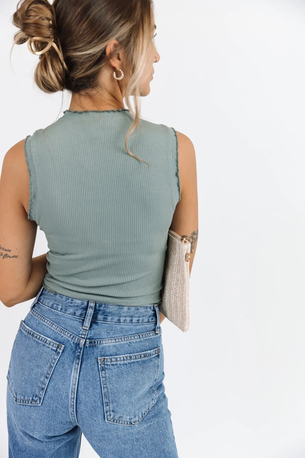 Aspyn Slate Grey Ruffle Trim Tank - FINAL SALE - JO+CO