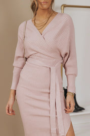 Ava Blush Knit Wrapped Midi Sweater Dress - FINAL SALE - JO+CO
