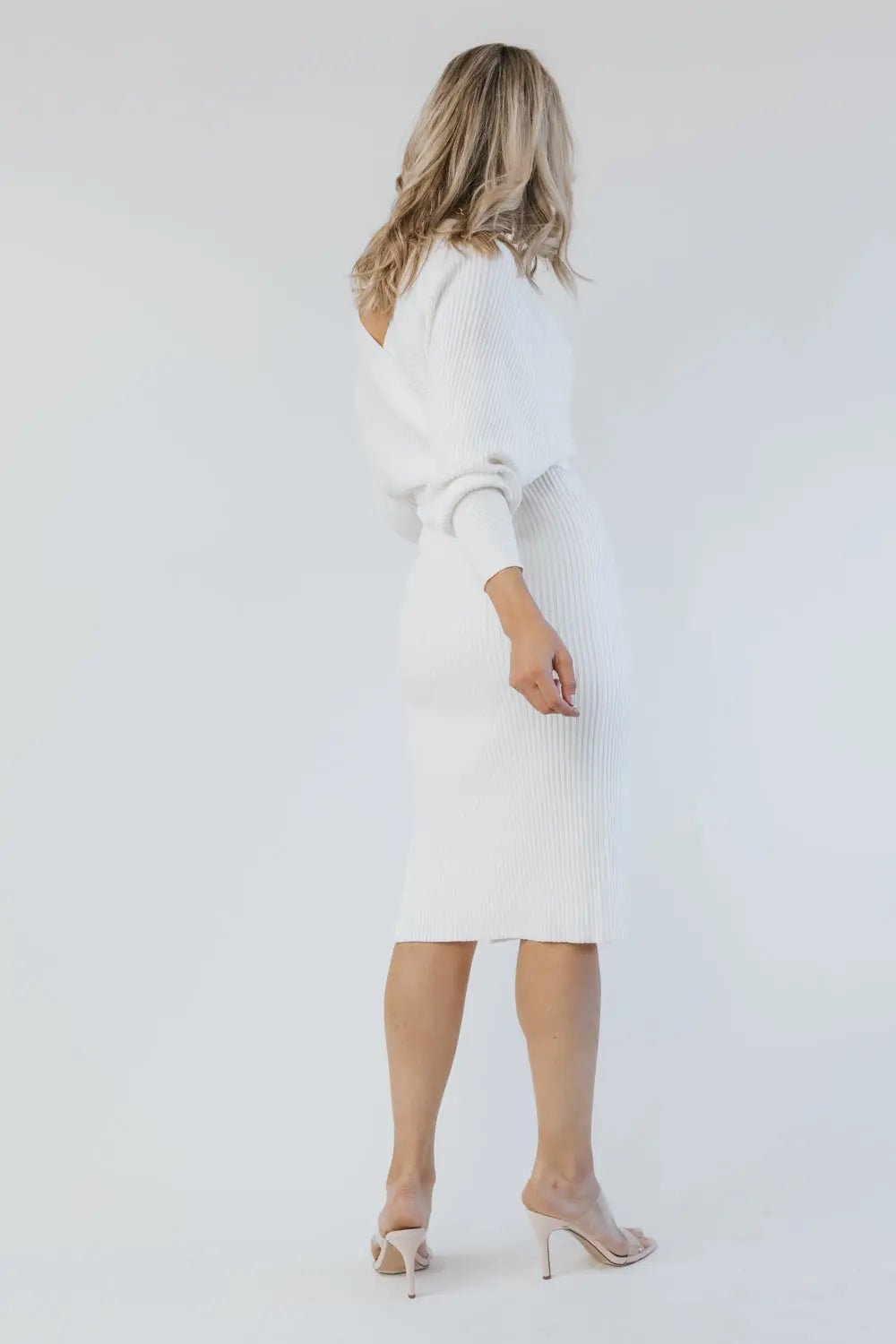 Ava White Knit Wrapped Midi Sweater Dress - FINAL SALE - JO+CO