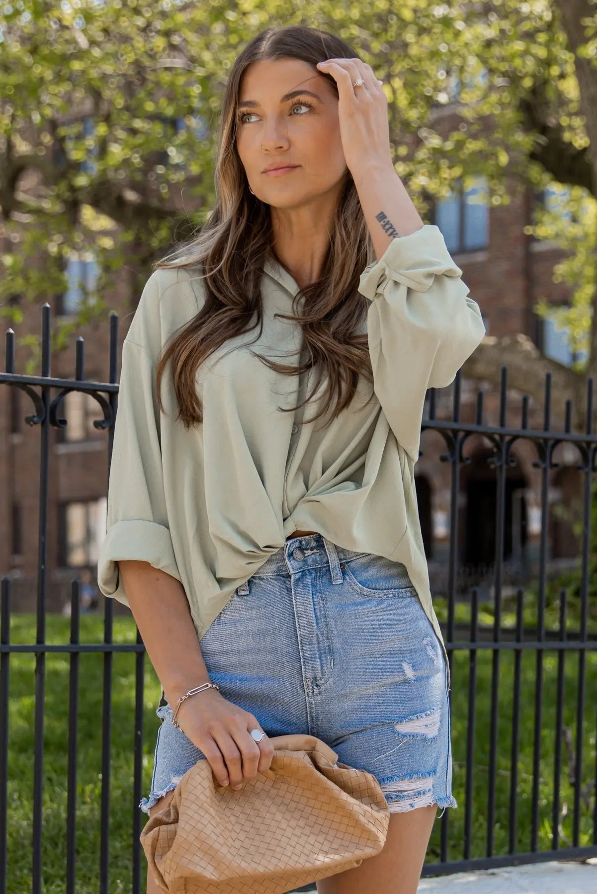 Benji Light Olive Front Twist Top - JO+CO