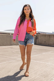 Block Party Pink Button Down Top - FINAL SALE - JO+CO