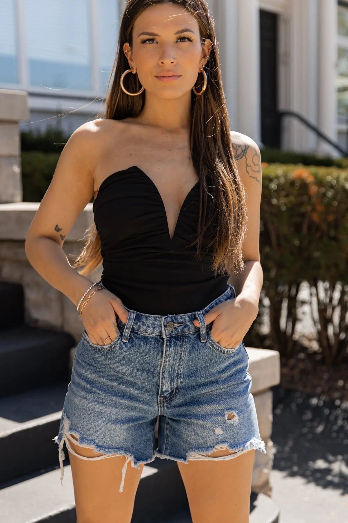 Boldly Basic Black Shirred Bodysuit - JO+CO
