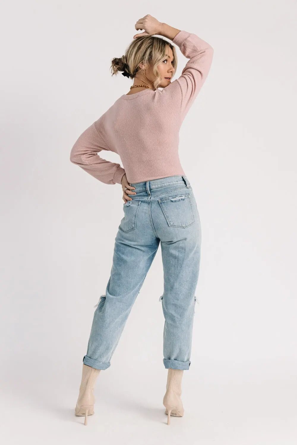 Brea Pink Wrapped Sweater Bodysuit - JO+CO