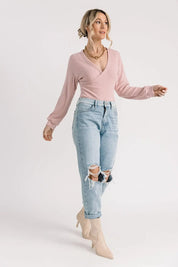 Brea Pink Wrapped Sweater Bodysuit - JO+CO
