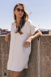Buttoned Up Bliss Cream Shirt Dress - FINAL SALE - JO+CO