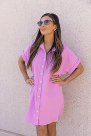 Buttoned Up Bliss Pink Shirt Dress - FINAL SALE - JO+CO