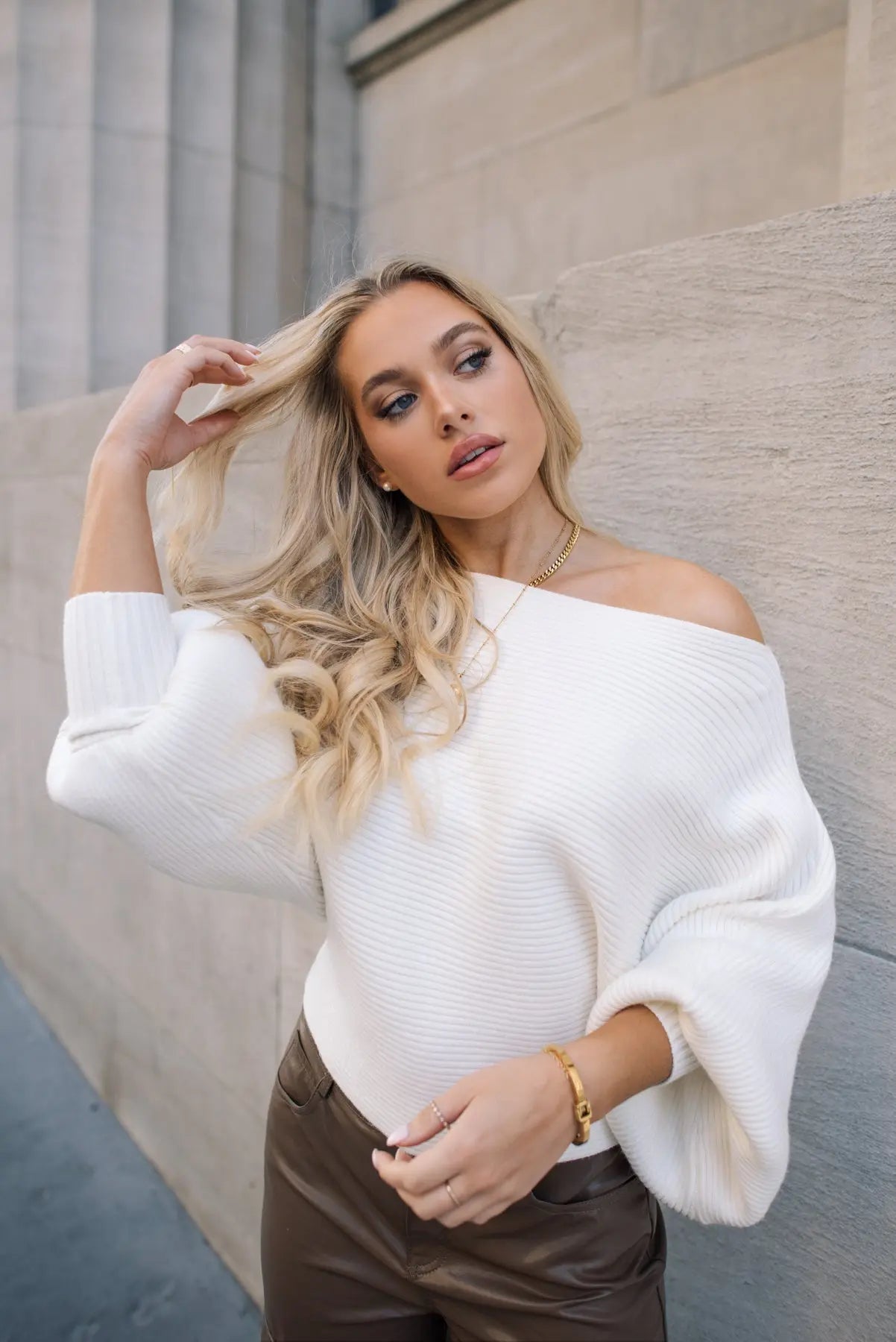 Cora Ivory Long Sleeve Rib Knit Sweater - JO+CO