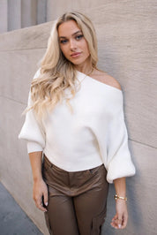 Cora Ivory Long Sleeve Rib Knit Sweater - JO+CO