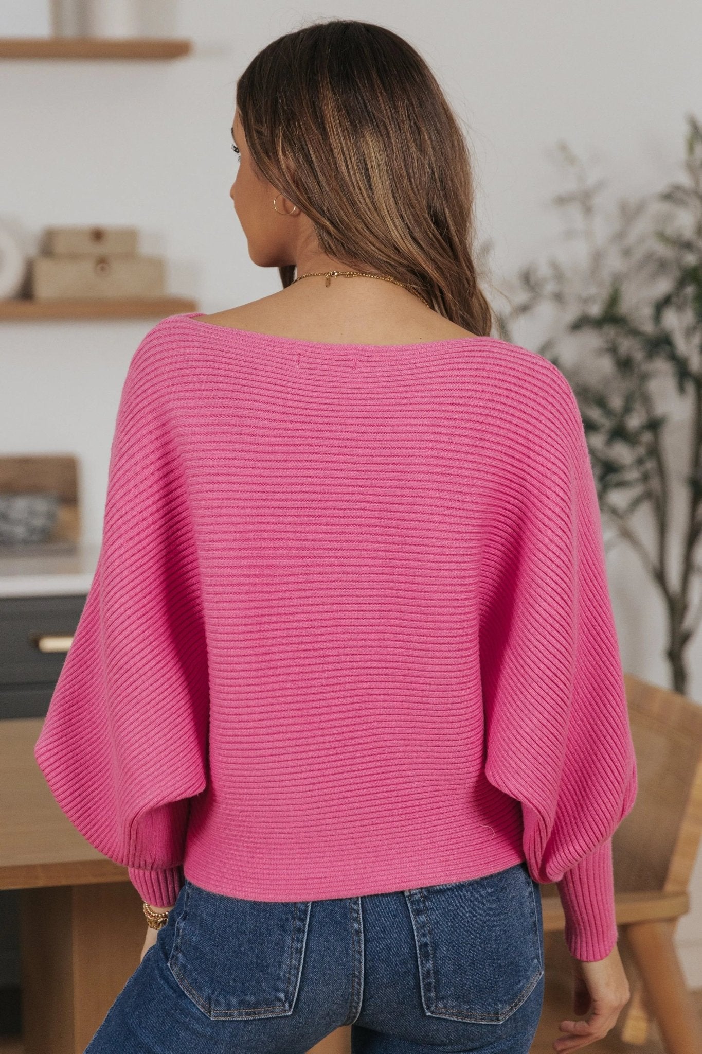 Cora Long Sleeve Rib Knit Sweater - PINK - JO+CO