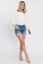 Cora White Long Sleeve Rib Knit Sweater - JO+CO