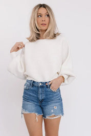 Cora White Long Sleeve Rib Knit Sweater - JO+CO
