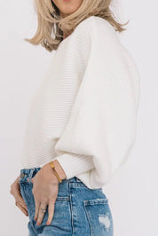 Cora White Long Sleeve Rib Knit Sweater - JO+CO