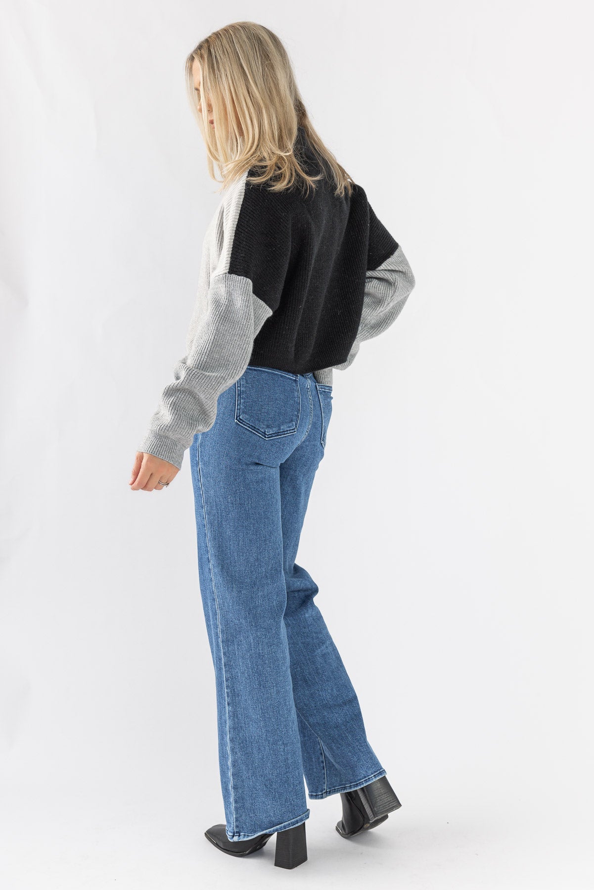 Cozy Up Color Block Sweater - Black/Grey - JO+CO