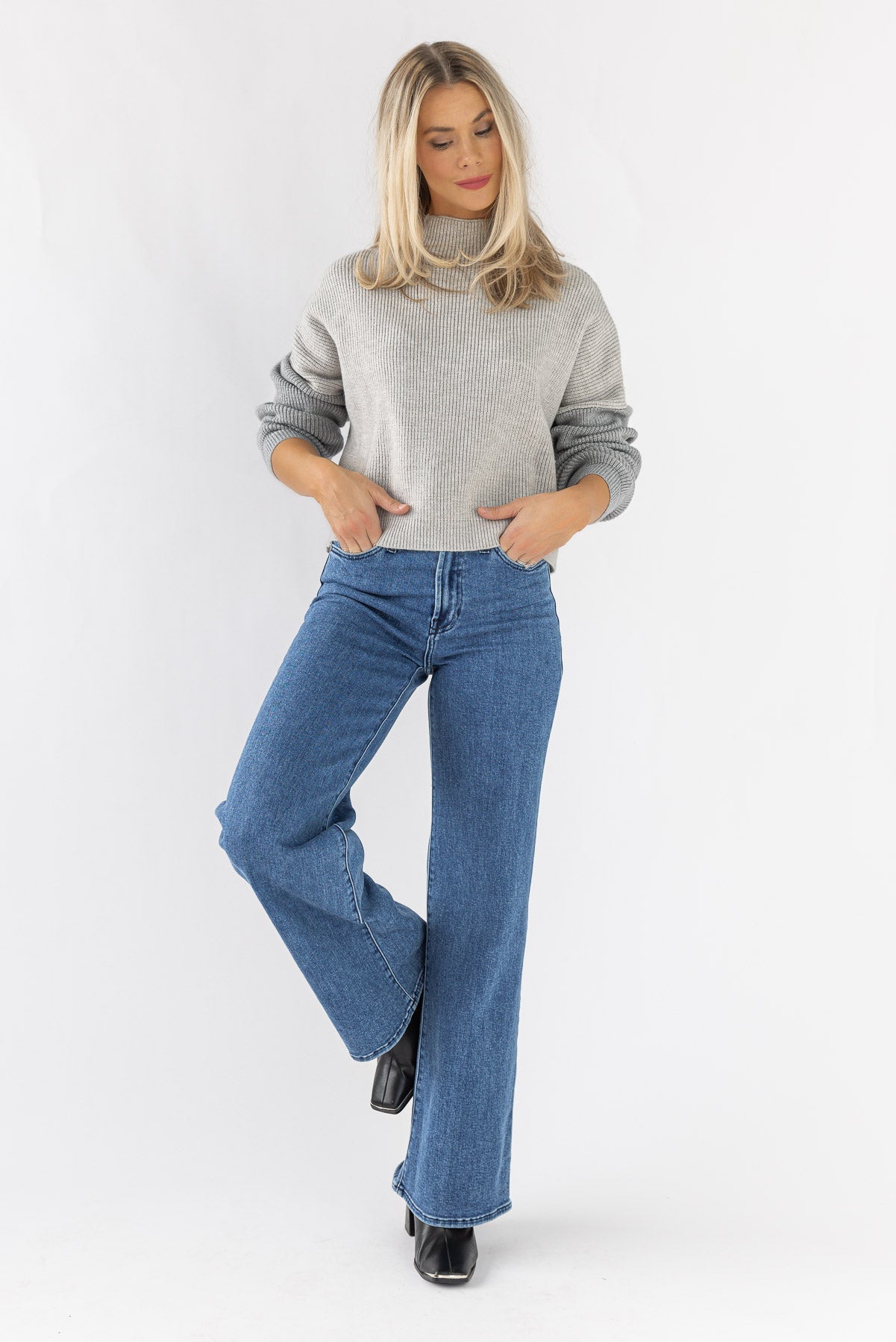 Cozy Up Color Block Sweater - Black/Grey - JO+CO