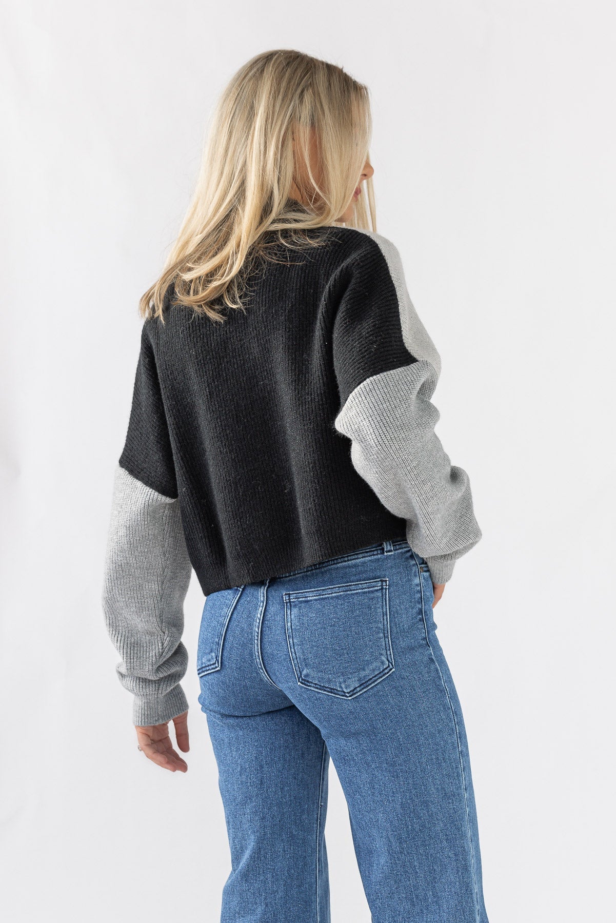 Cozy Up Color Block Sweater - Black/Grey - JO+CO