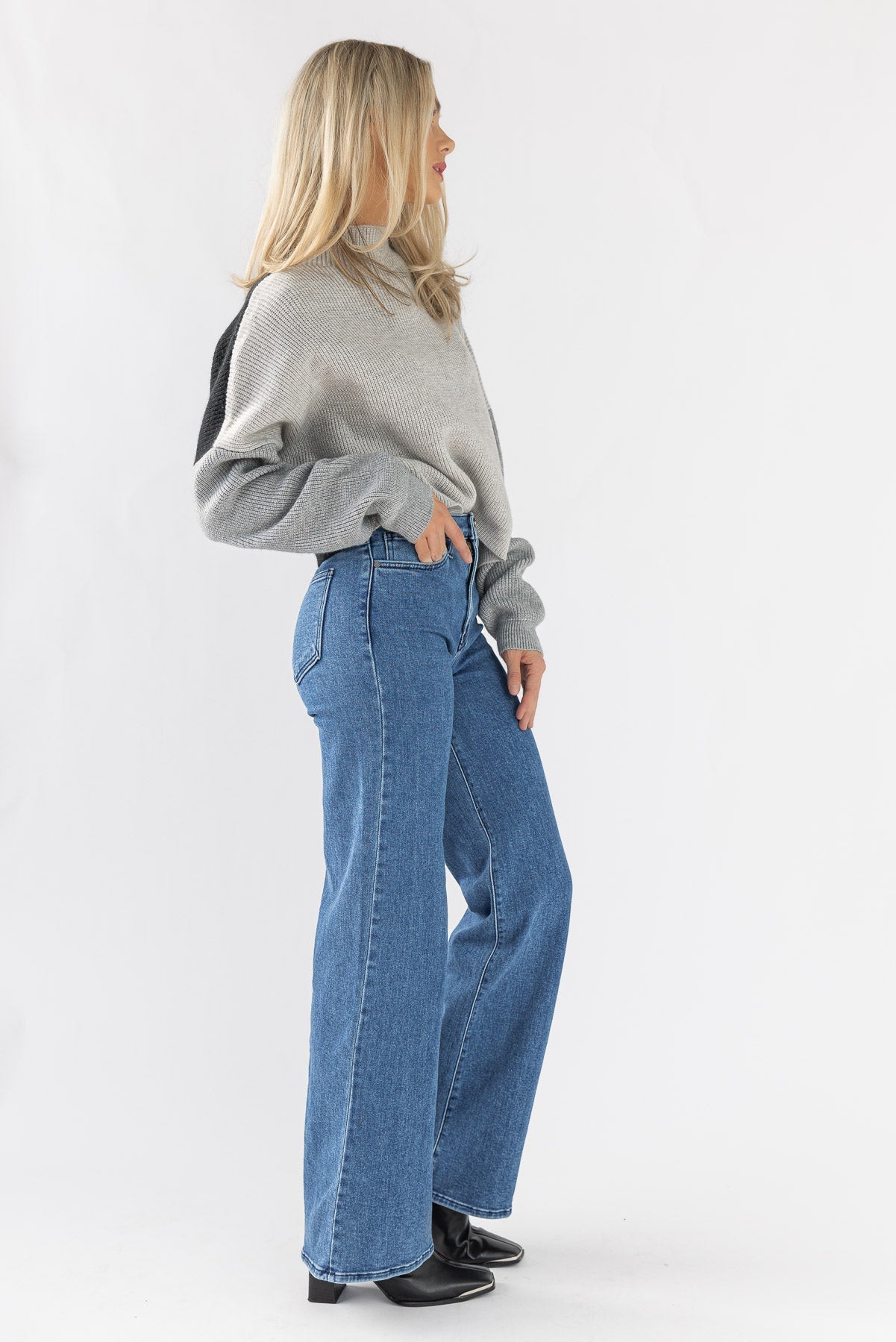 Cozy Up Color Block Sweater - Black/Grey - JO+CO