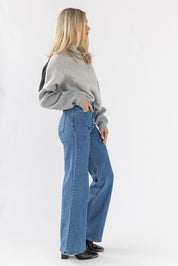 Cozy Up Color Block Sweater - Black/Grey - JO+CO