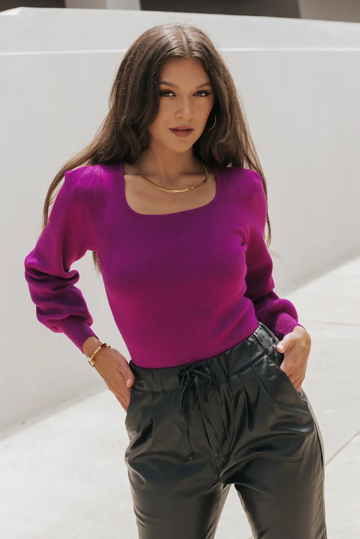 Eliza Magenta Square Neck Sweater - JO+CO