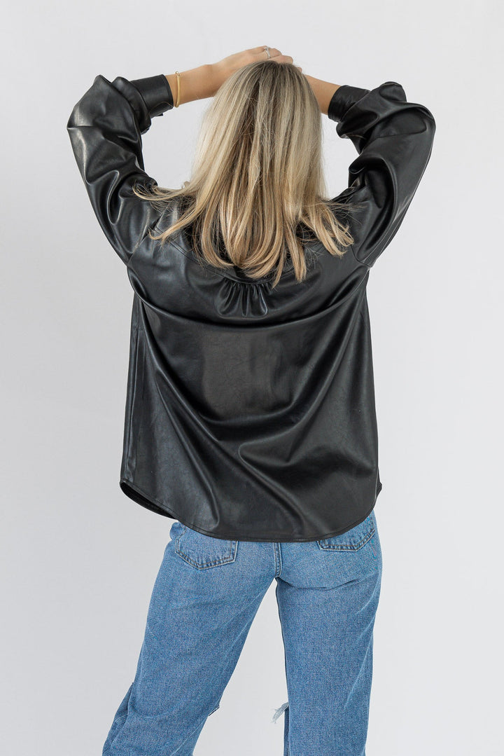 Faux Real Faux Leather Top - Black - JO+CO