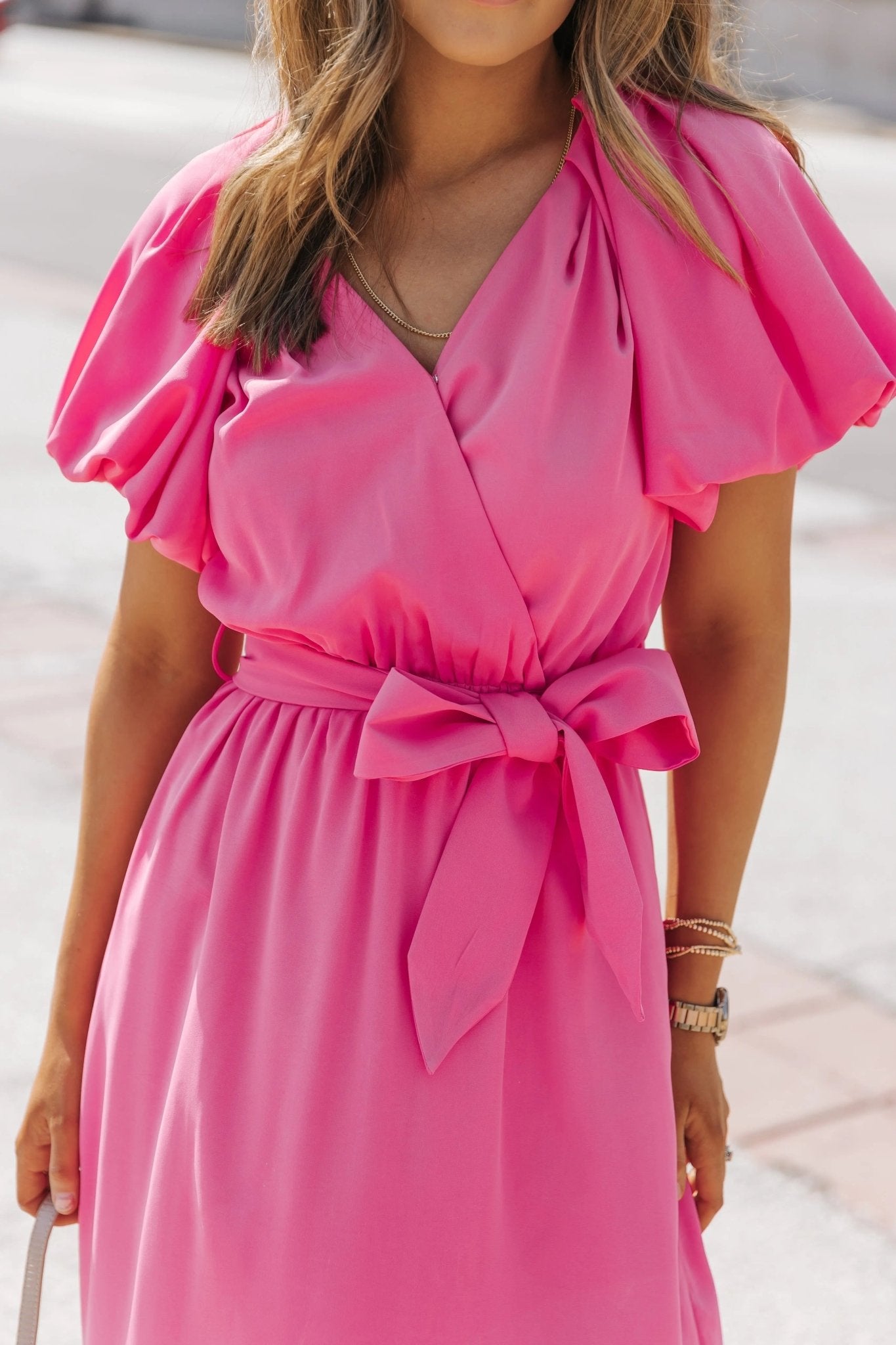Gia Pink Puff Sleeve Midi Dress - FINAL SALE - JO+CO