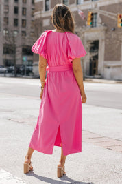 Gia Pink Puff Sleeve Midi Dress - FINAL SALE - JO+CO