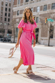 Gia Pink Puff Sleeve Midi Dress - FINAL SALE - JO+CO