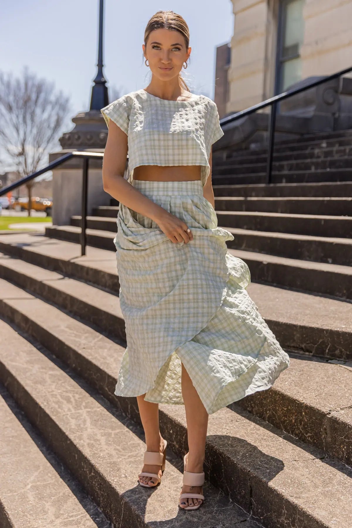 Gingham Gal Sage Plaid Top & Skirt Set - FINAL SALE - JO+CO