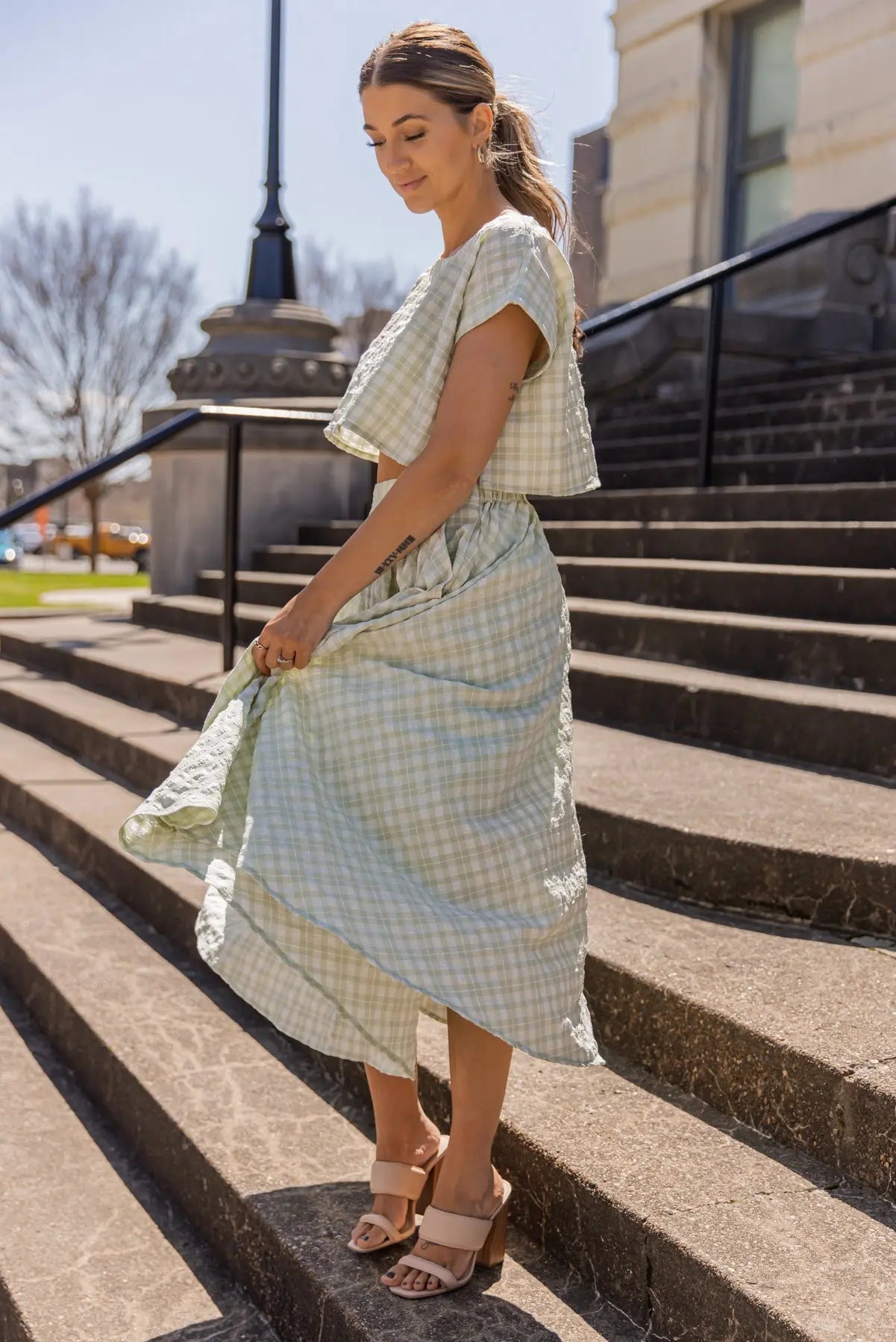 Gingham Gal Sage Plaid Top & Skirt Set - FINAL SALE - JO+CO