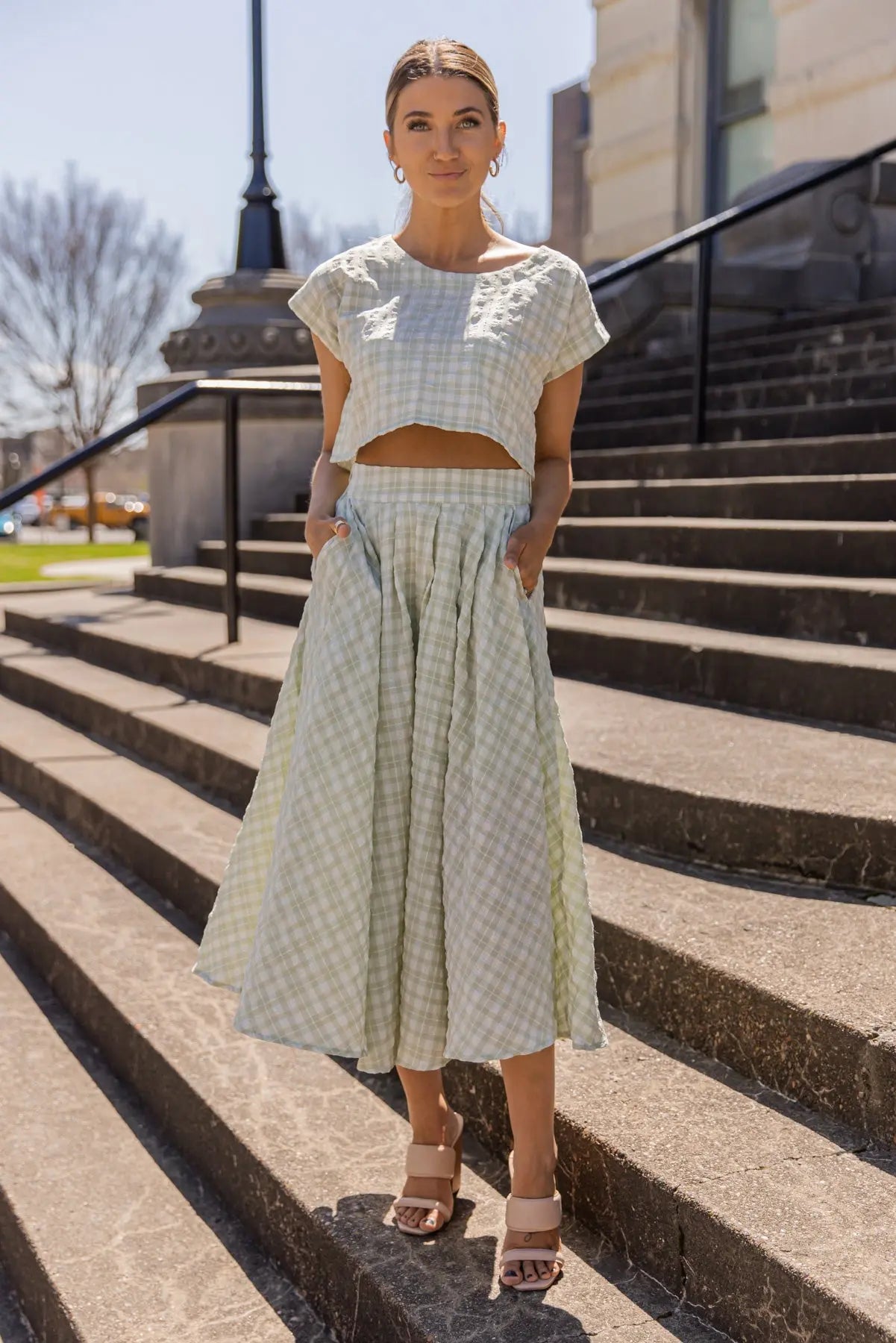 Gingham Gal Sage Plaid Top & Skirt Set - FINAL SALE - JO+CO