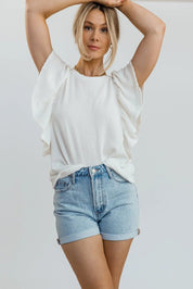 In A Ruffle White Ribbed Top - FINAL SALE - JO+CO