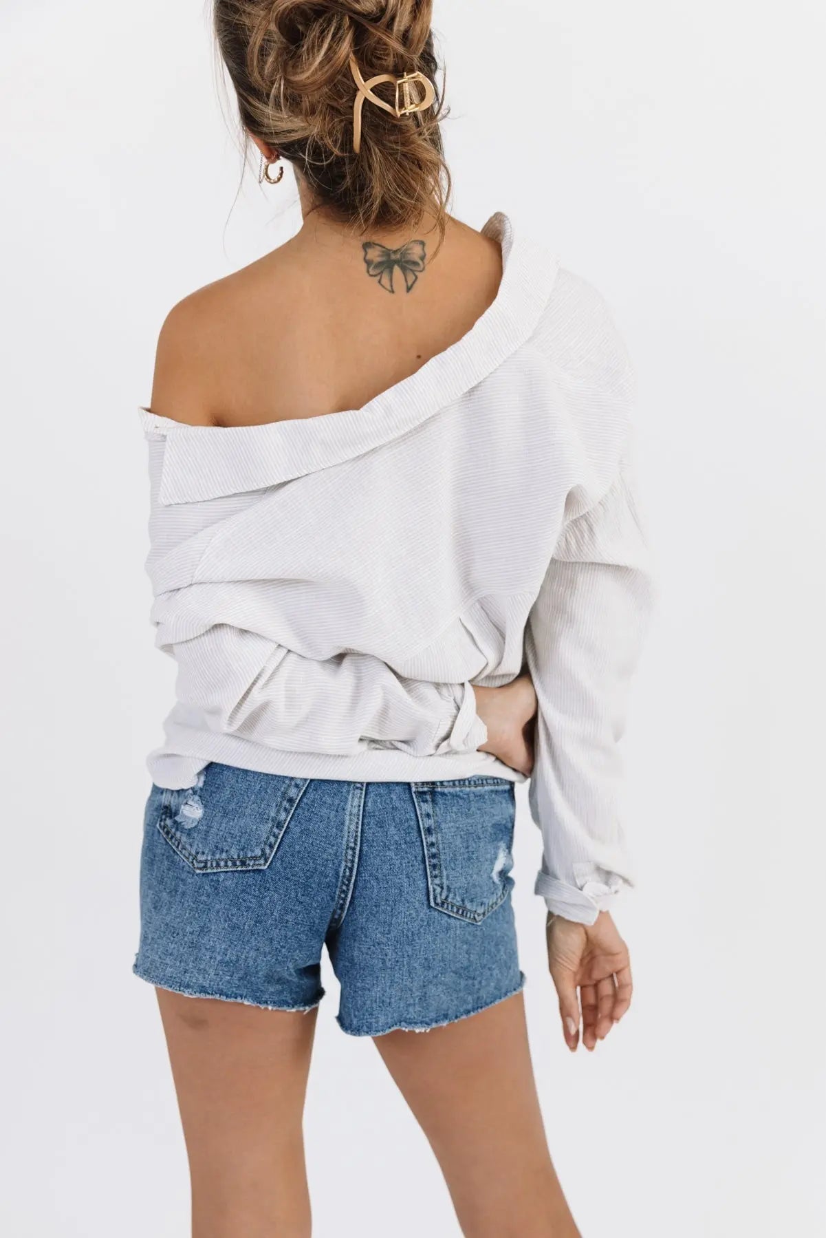 Jodie Natural Thin Stripe Button Down - FINAL SALE - JO+CO