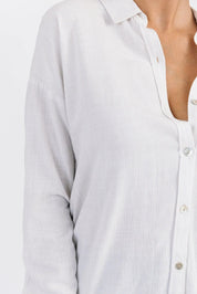 Jodie Natural Thin Stripe Button Down - FINAL SALE - JO+CO